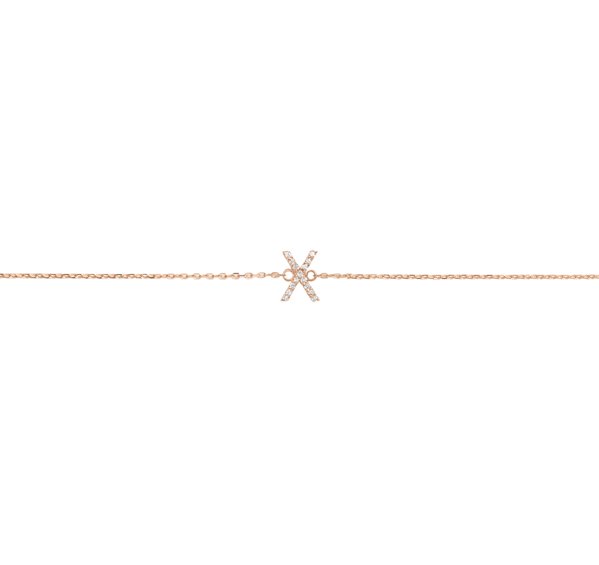 Mini Gold Letter Charm Bracelet with White Diamonds 14K Rose Gold 18K Rose Gold -A-  -B-  -C-  -D-  -E-  -F-  -G-  -H-  -I-  -J-  -K-  -L- -M-  -N-  -O-  -P-  -Q-  -R-  -S-  -T-  -U-  -V-  -W-  -X-  -Y-  -Z- First