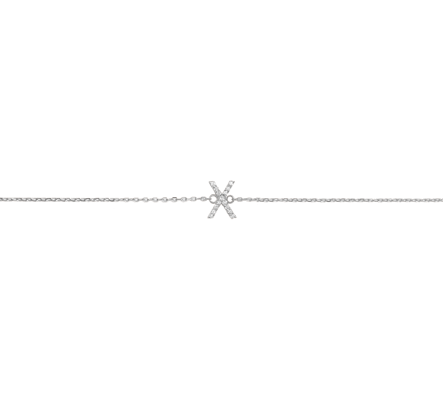 Mini Gold Letter Charm Bracelet with White Diamonds 14K White Gold 18K White Gold -A-  -B-  -C-  -D-  -E-  -F-  -G-  -H-  -I-  -J-  -K-  -L- -M-  -N-  -O-  -P-  -Q-  -R-  -S-  -T-  -U-  -V-  -W-  -X-  -Y-  -Z- First