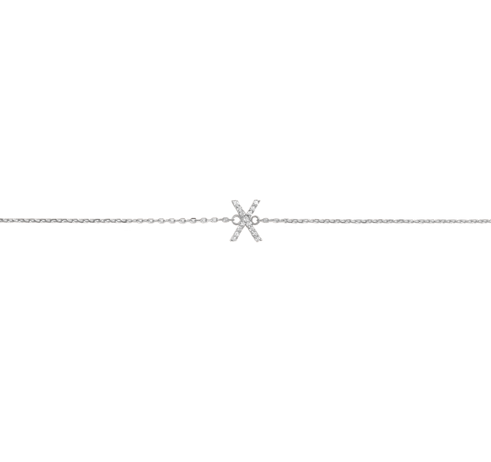 Mini Gold Letter Charm Bracelet with White Diamonds 14K White Gold 18K White Gold -A-  -B-  -C-  -D-  -E-  -F-  -G-  -H-  -I-  -J-  -K-  -L- -M-  -N-  -O-  -P-  -Q-  -R-  -S-  -T-  -U-  -V-  -W-  -X-  -Y-  -Z- First
