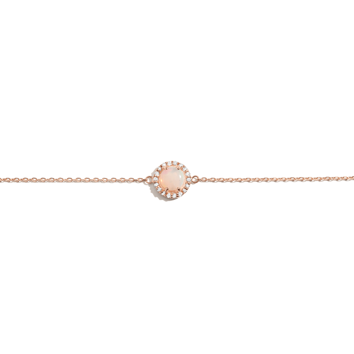 Halo Diamond Opal Bracelet Rose Gold Vermeil 14K Rose Gold 18K Rose Gold White Diamonds First 