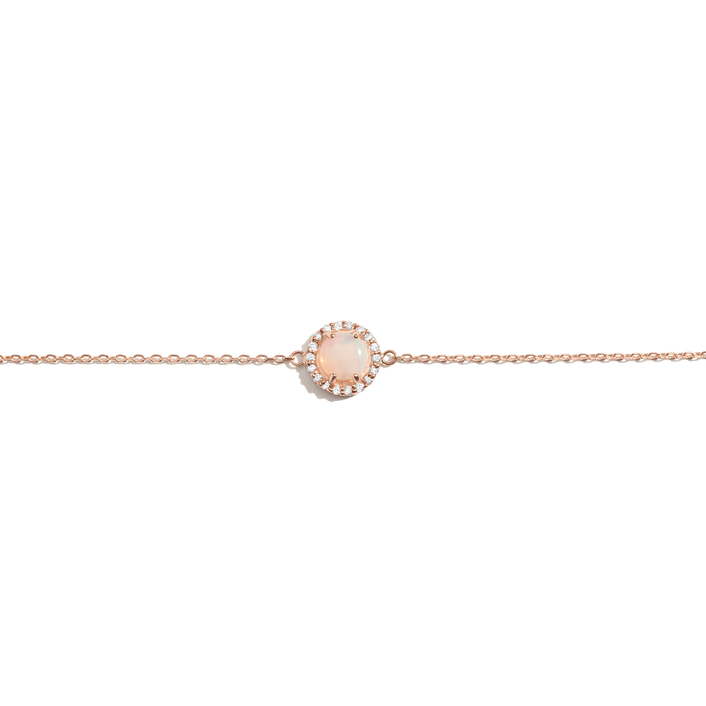 Halo Diamond Opal Bracelet Rose Gold Vermeil 14K Rose Gold 18K Rose Gold White Diamonds First 