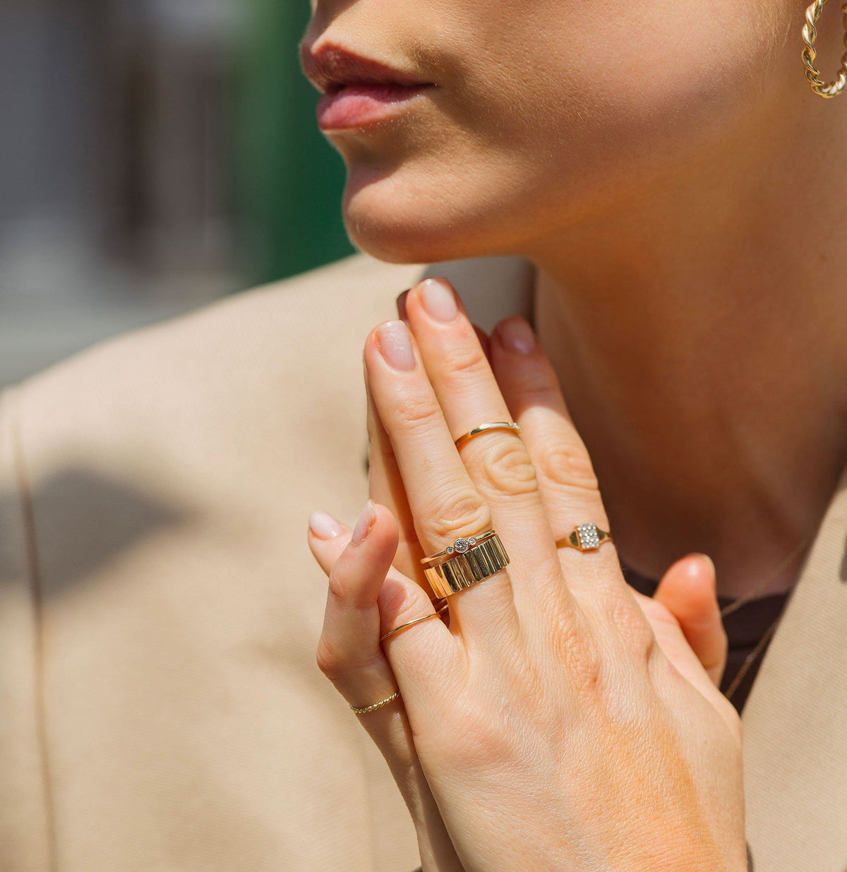 Diamond Signet Ring Lifestyle Model