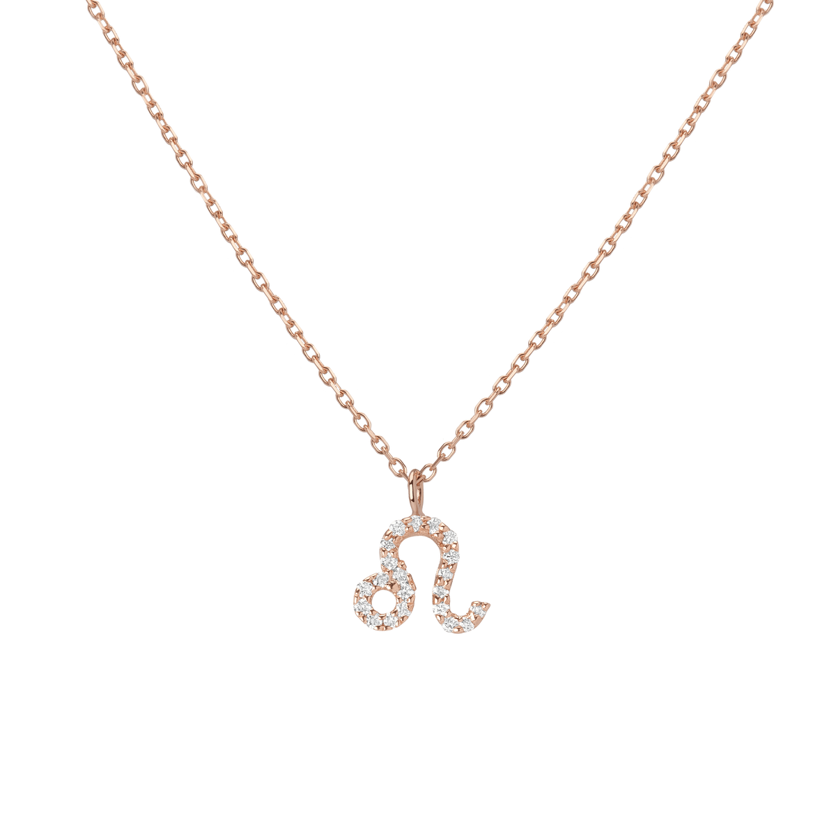 Pave Diamond Zodiac Necklace Leo 14K 18K Rose Gold