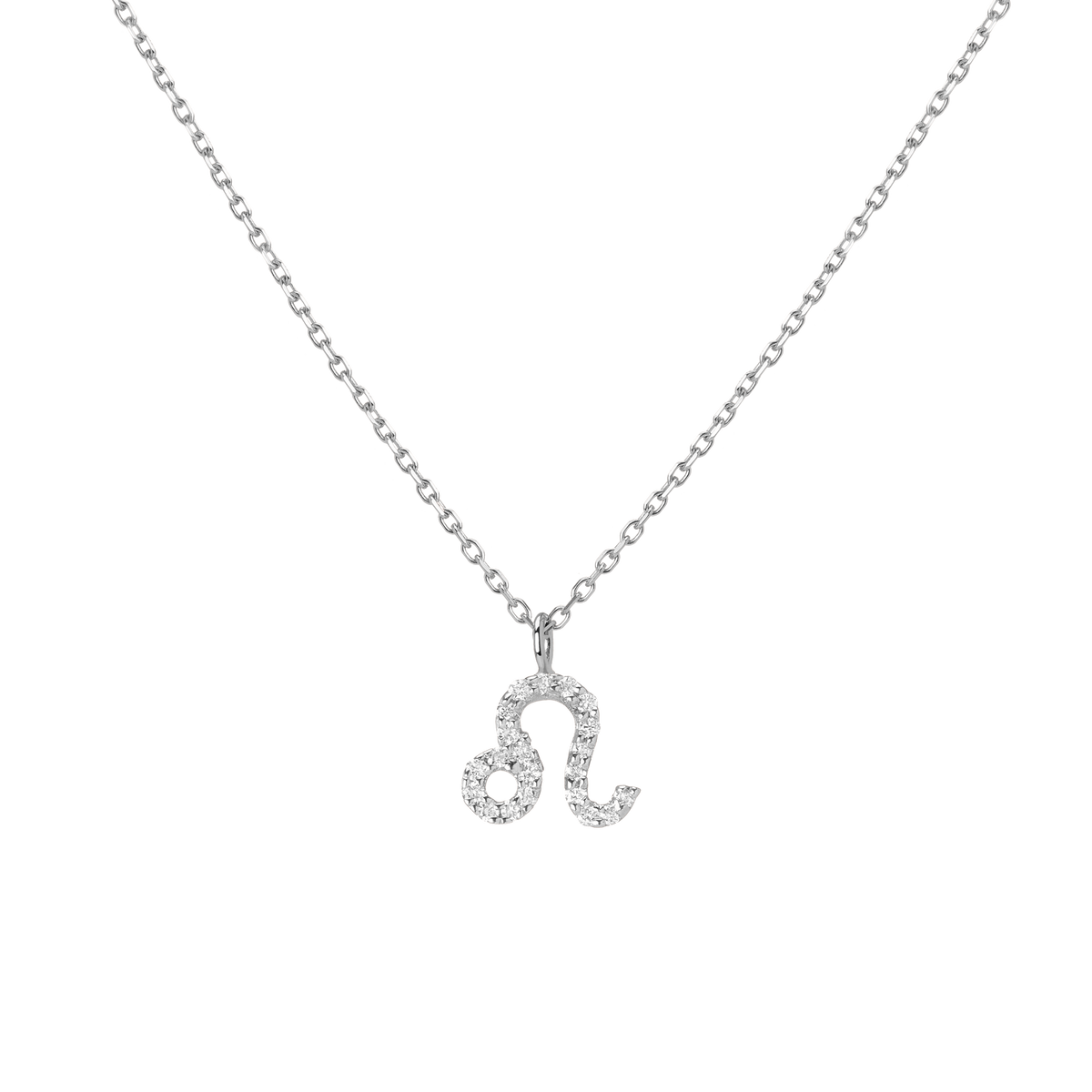 Pave Diamond Zodiac Necklace Leo 14K 18K White Gold