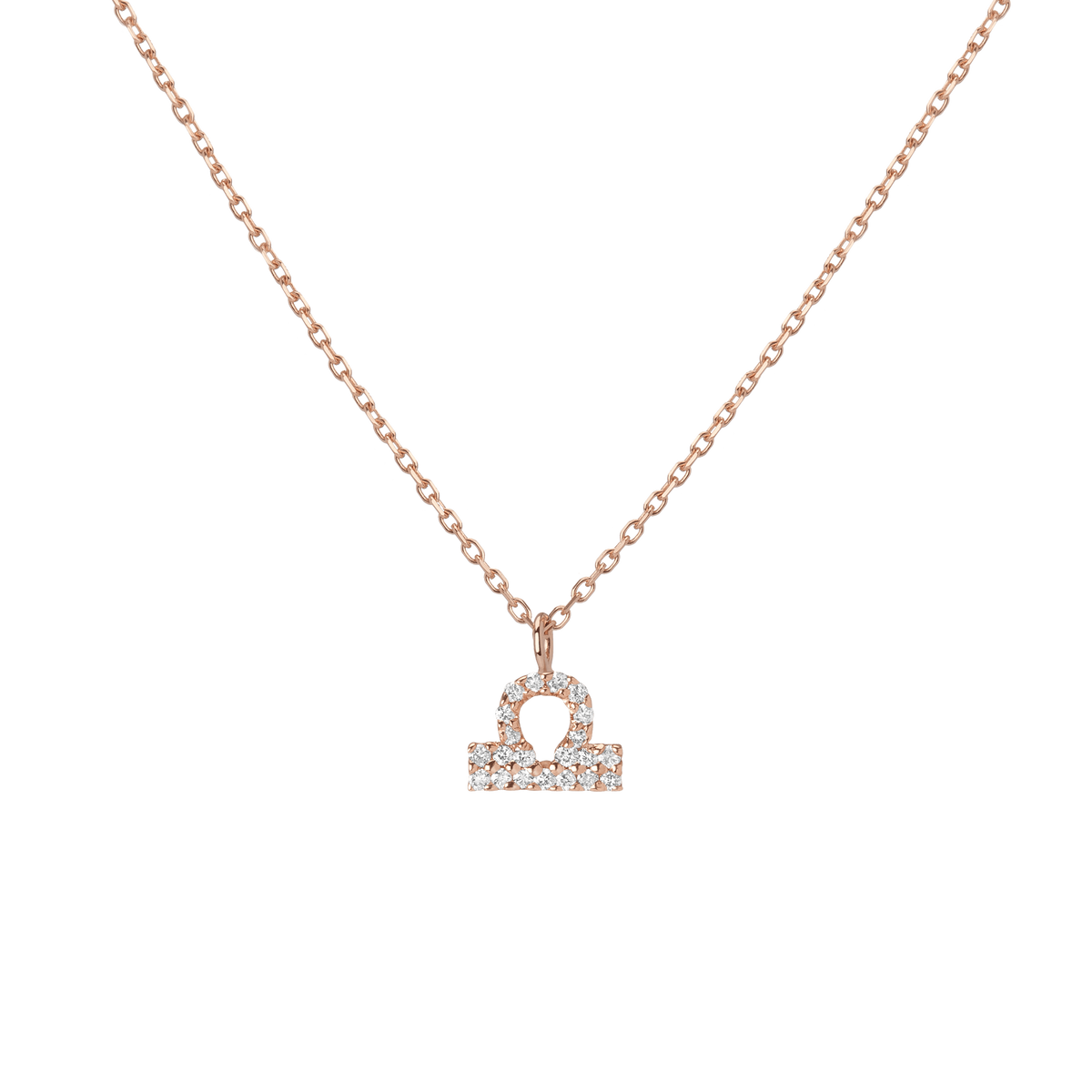 Pave Diamond Zodiac Necklace Libra 14K 18K Rose Gold