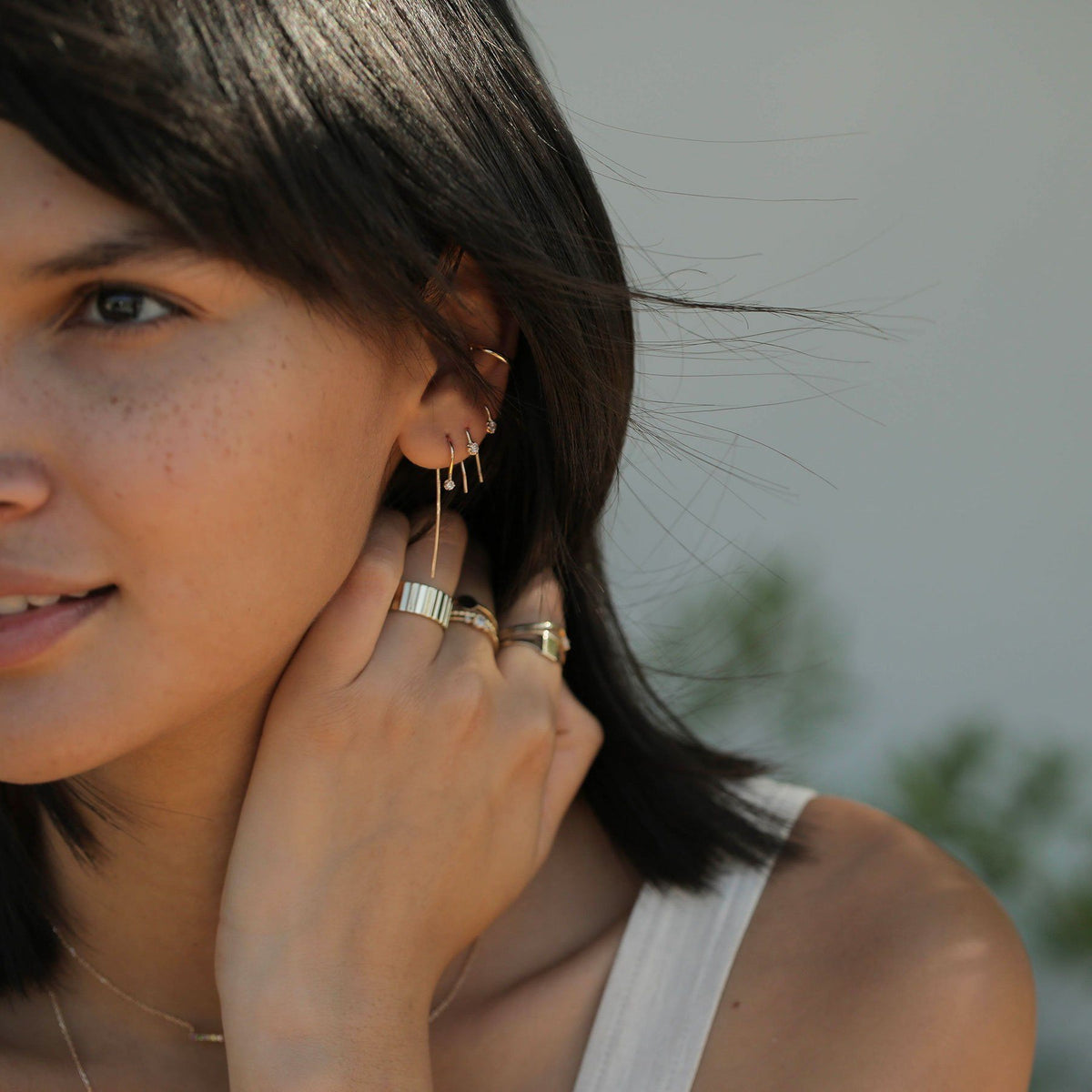 Midi Diamond Hooks On Model Lifestyle