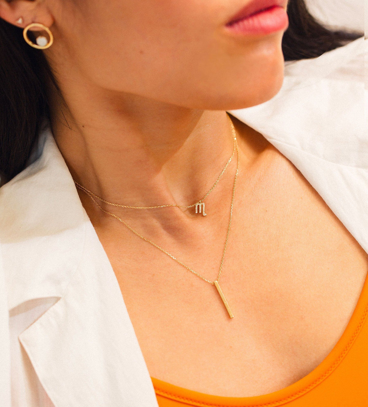 Pave Diamond Zodiac Necklace Lifestyle Model