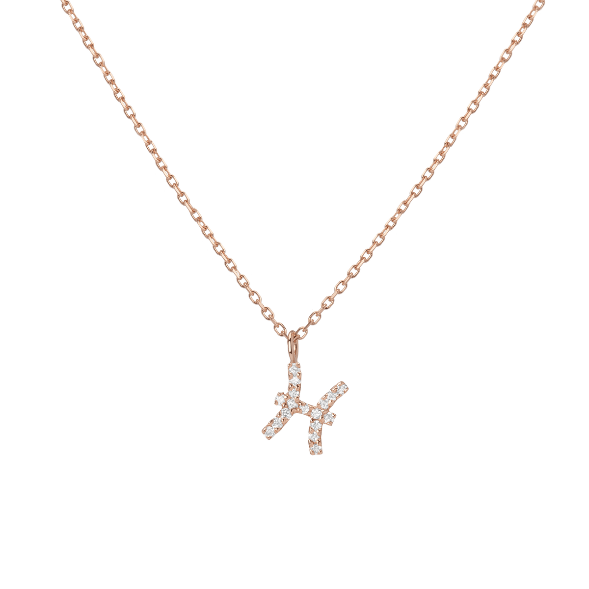 Pave Diamond Zodiac Necklace Pisces 14K 18K Rose Gold Front First