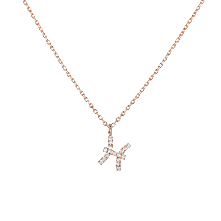 Pave Diamond Zodiac Necklace Pisces 14K 18K Rose Gold Front First