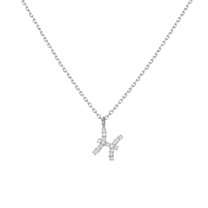 Pave Diamond Zodiac Necklace Pisces 14K 18K White Gold Front First