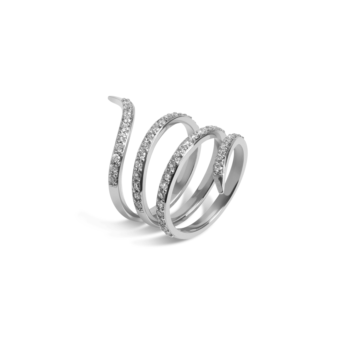 Diamond Snake Ring  Sterling Silver White Gold Vermeil 14k White Gold 18k White Gold White Diamonds Laid down