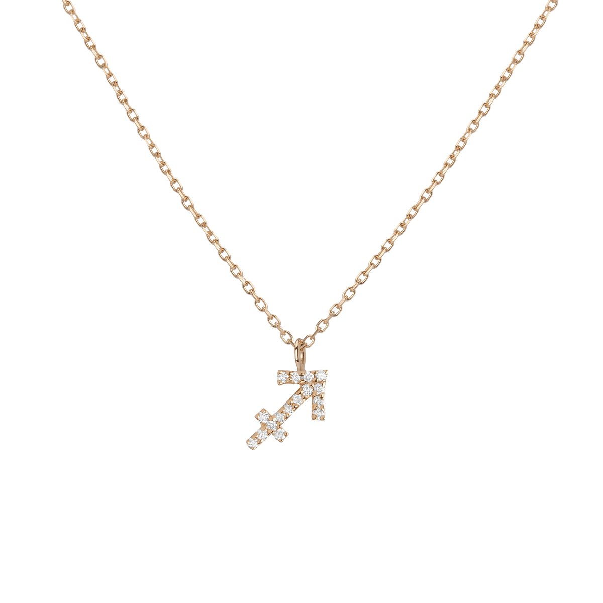 Pave Diamond Zodiac Necklace Sagittarius 14K 18K Yellow Gold
