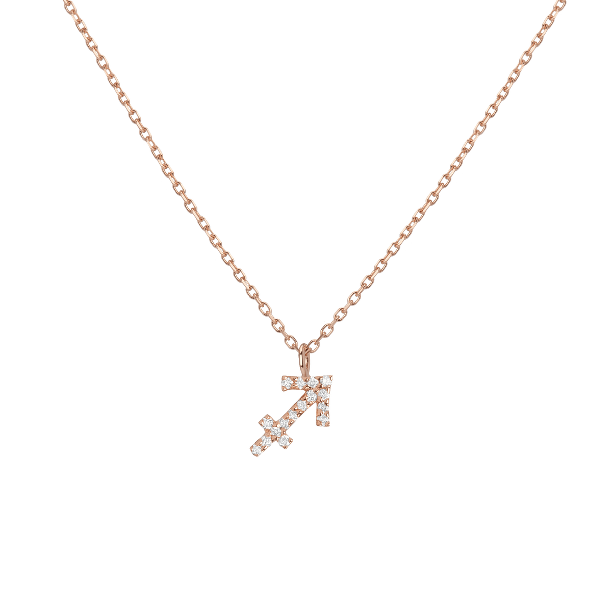 Pave Diamond Zodiac Necklace Sagittarius 14K 18K Rose Gold