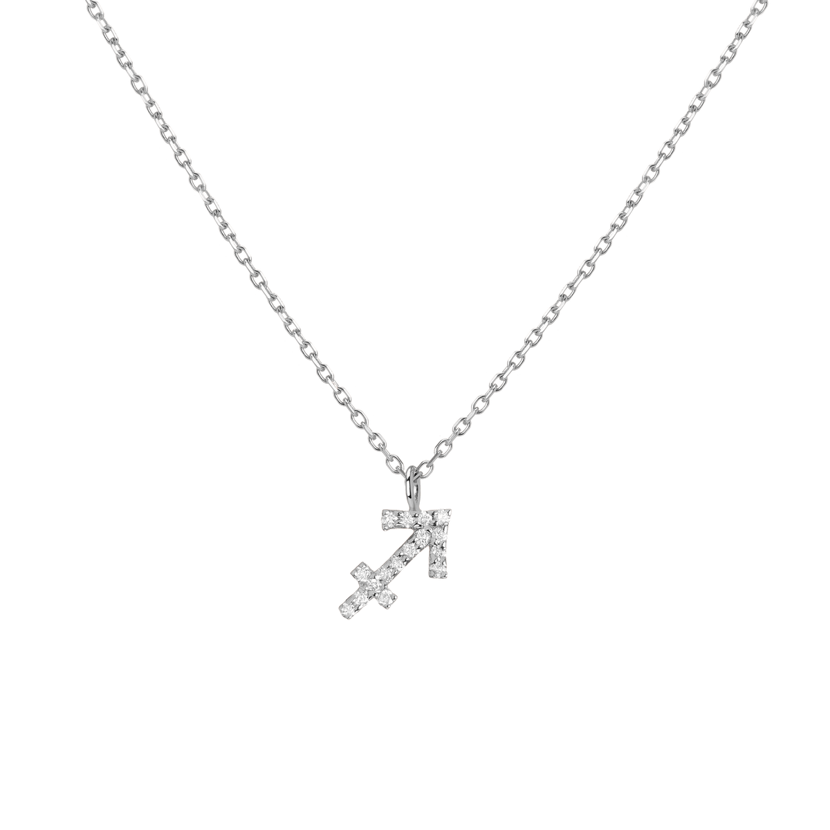 Pave Diamond Zodiac Necklace Sagittarius 14K 18K White Gold