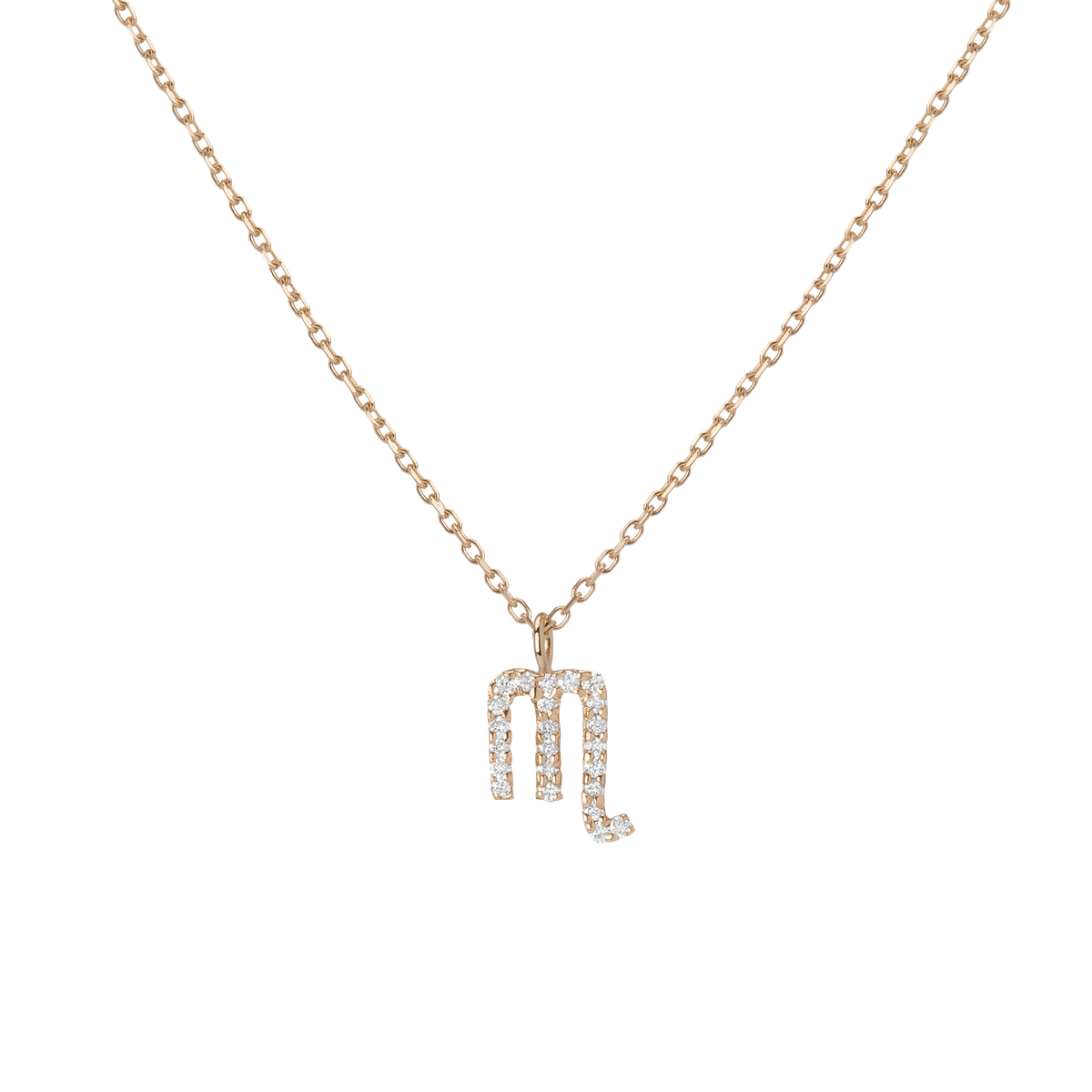 Pave Diamond Zodiac Necklace Scorpio 14K 18K Yellow Gold