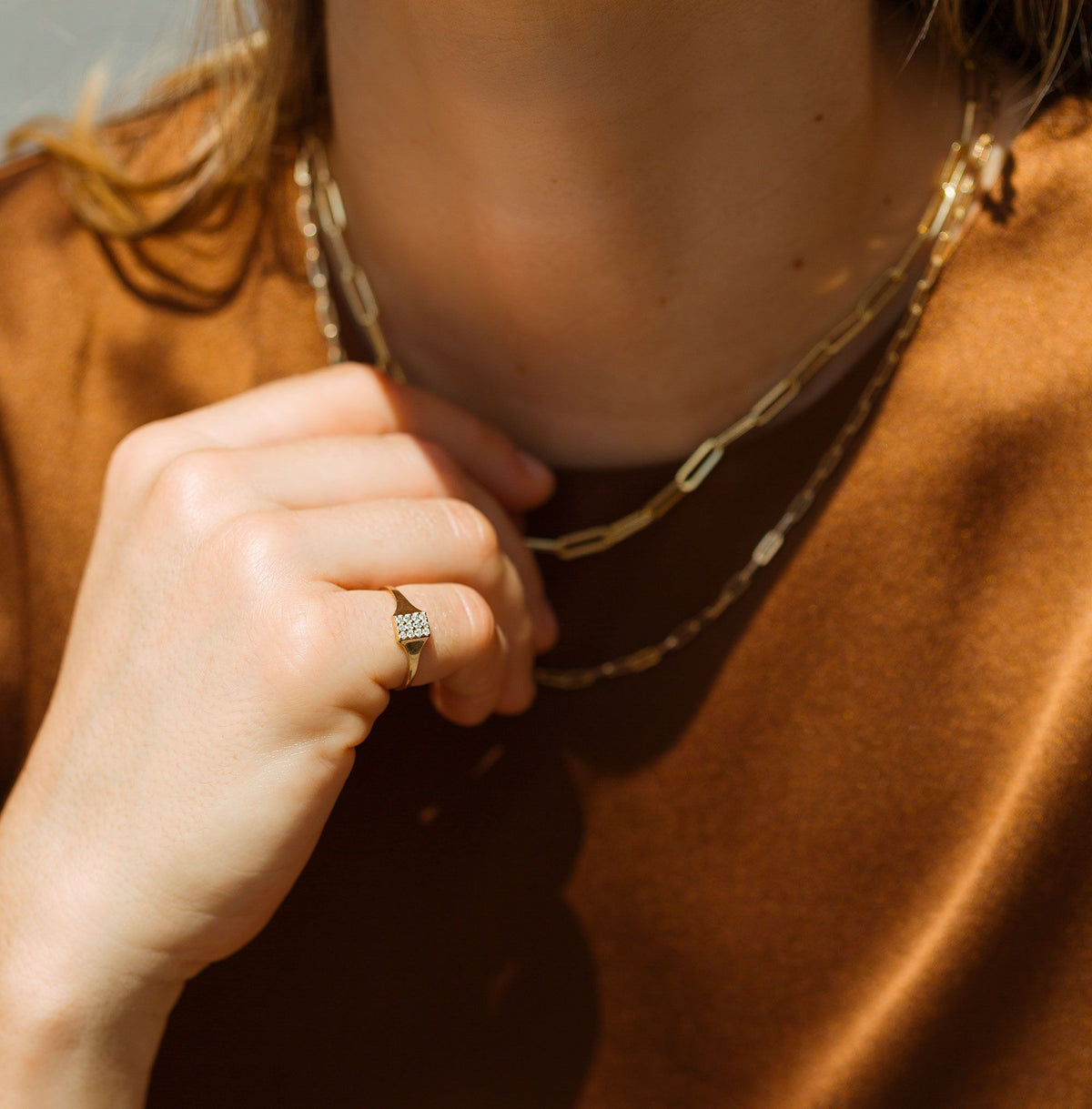 Diamond Signet Ring Lifestyle Model