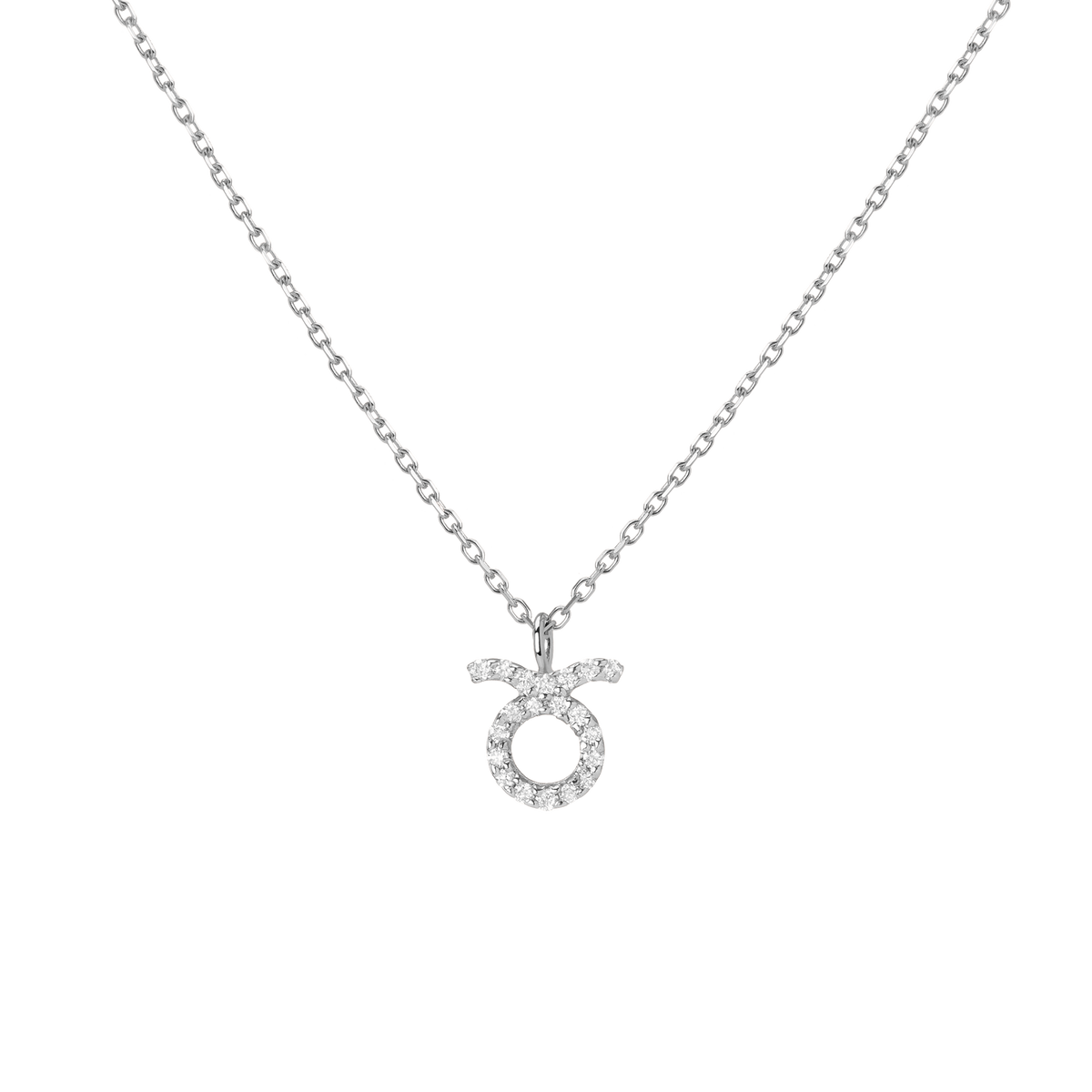 Pave Diamond Zodiac Necklace Taurus 14K 18K White Gold