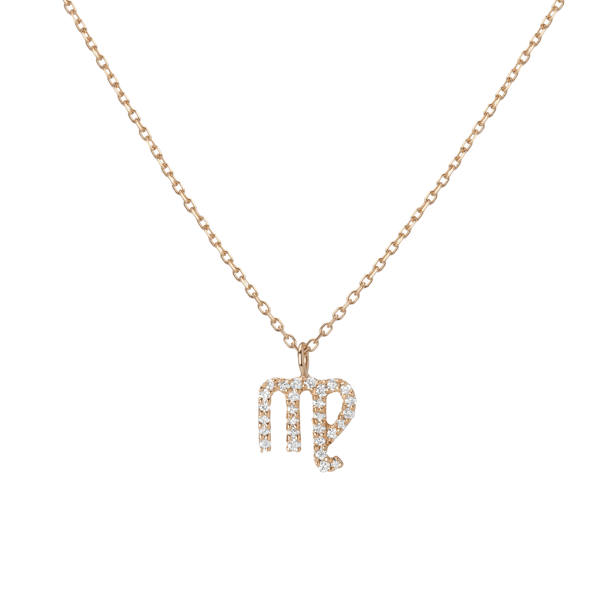 Pave Diamond Zodiac Necklace Virgo 14K 18K Yellow Gold