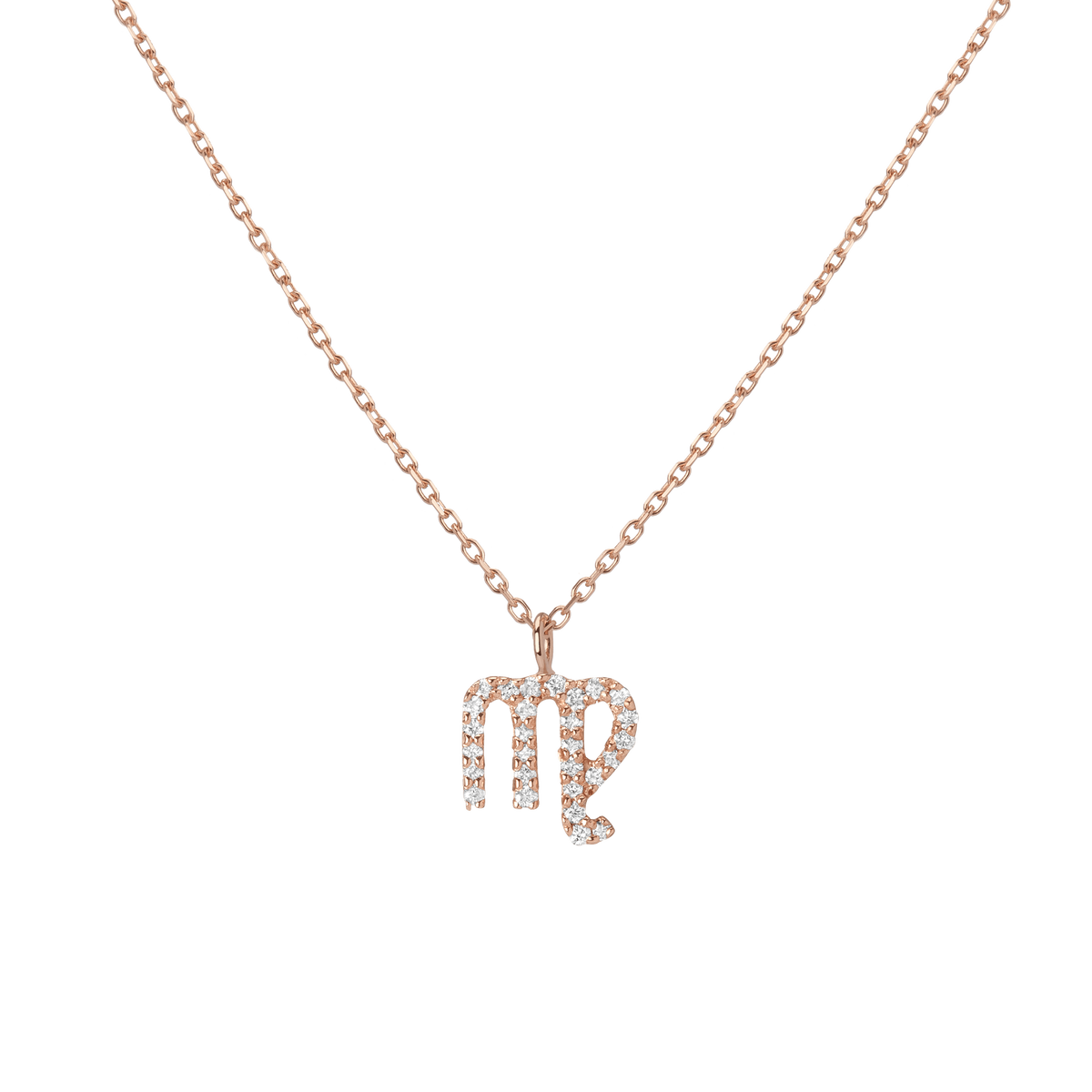 Pave Diamond Zodiac Necklace Virgo 14K 18K Rose Gold
