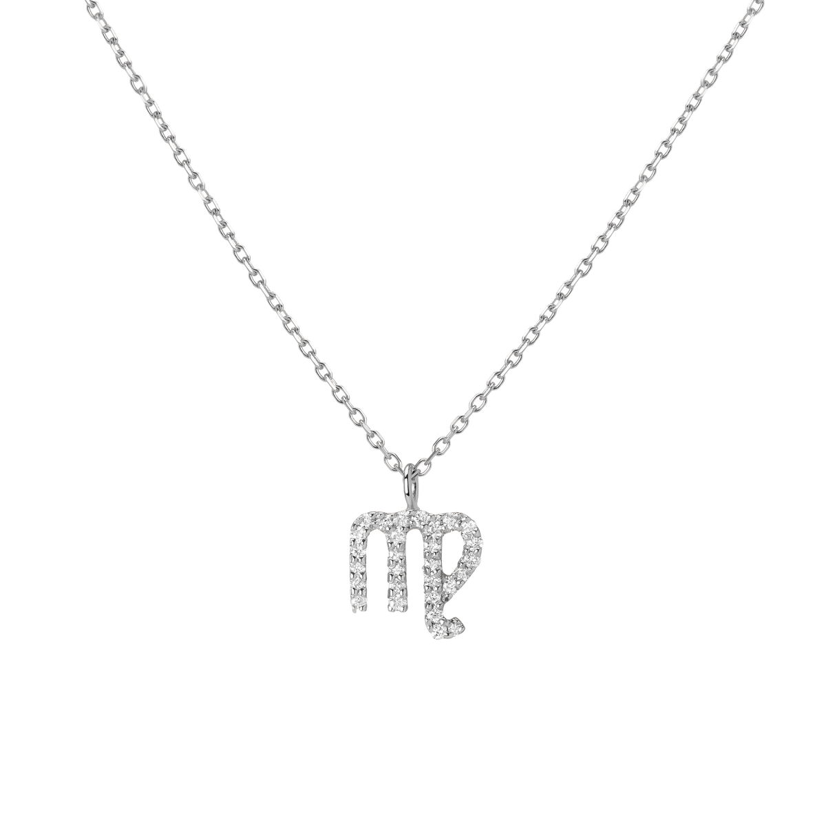 Pave Diamond Zodiac Necklace Virgo 14K 18K White Gold