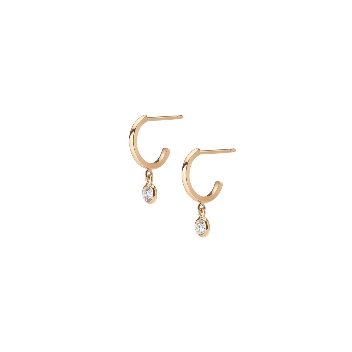 Huggie Earrings with Bezel Yellow Gold Vermeil 14k Yellow Gold 18k Yellow Gold White Diamonds   First Single | Pair |
