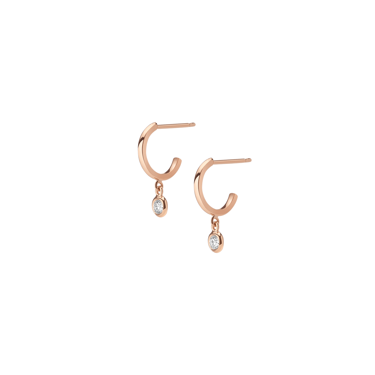 Huggie Earrings with Bezel Rose Gold Vermeil 14k Rose Gold 18k Rose Gold White Diamonds   First Single | Pair |