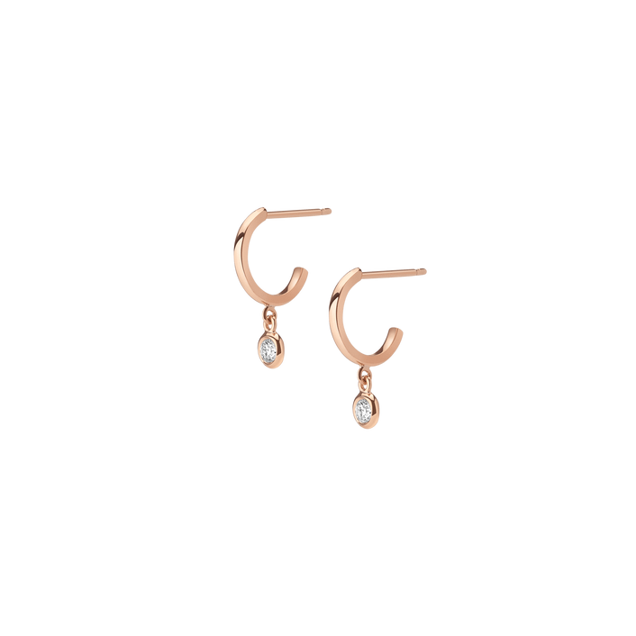 Huggie Earrings with Bezel Rose Gold Vermeil 14k Rose Gold 18k Rose Gold White Diamonds   First Single | Pair |