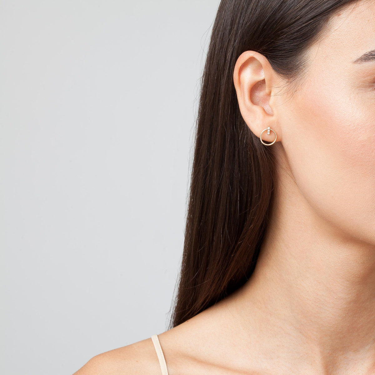 Circle Earrings with Diamond Bar on Model