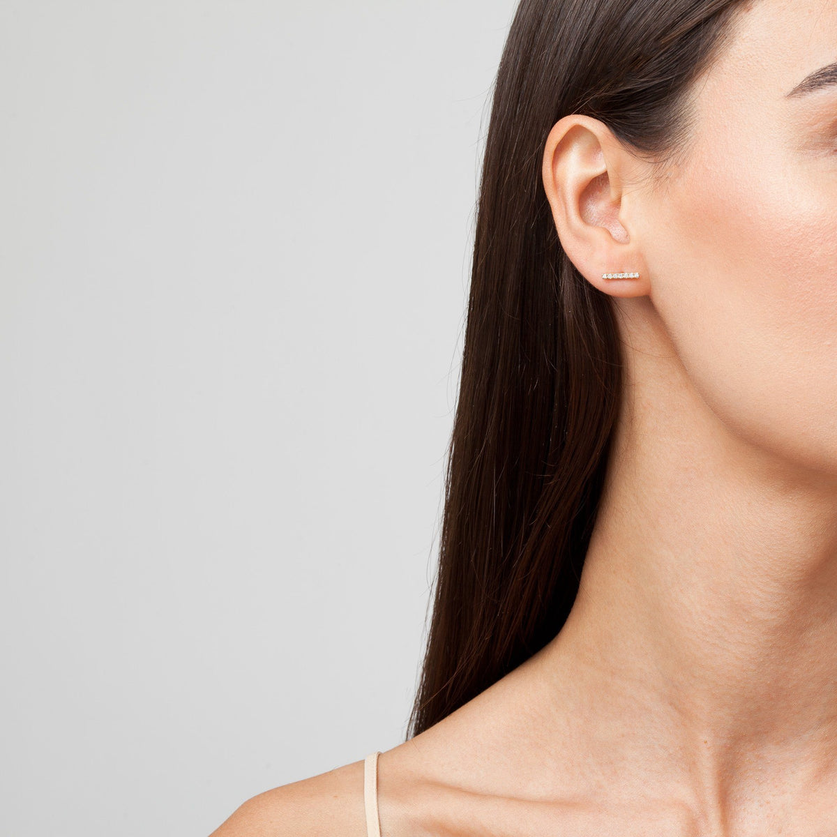 Midi White Diamond Bar Earrings On Model