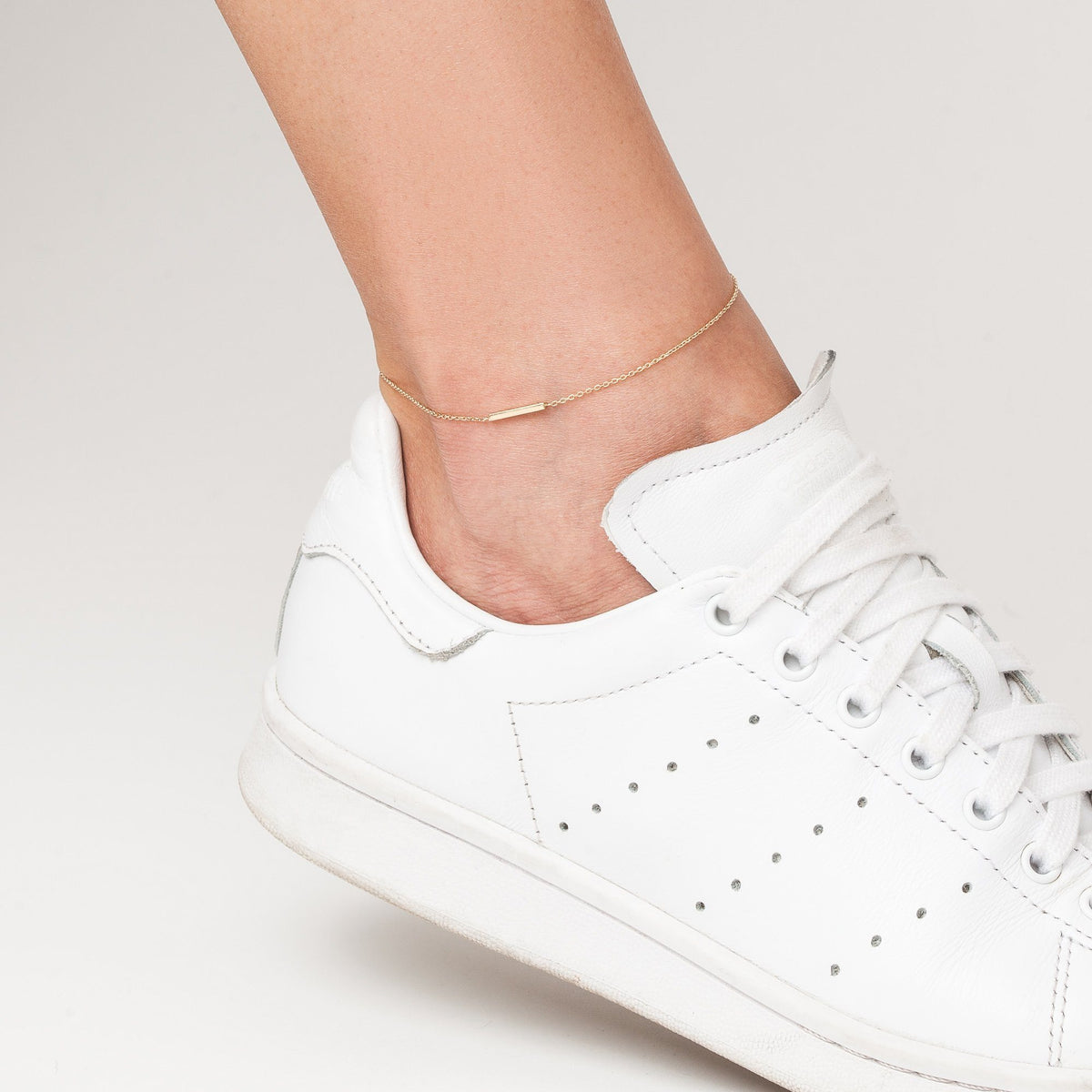 Midi Gold Bar Anklet On Model