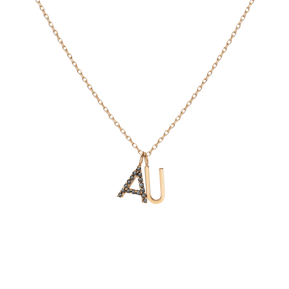 Double Mini Letter Charm Pendant with Black Diamonds 14K 18K Yellow Gold -A- -B- -C- -D- -E- -F- -G- -H- -I- -J- -K- -L- -M- -N- -O- -P- -Q- -R- -S- -T- -U- -V- -W- -X- -Y- -Z- First