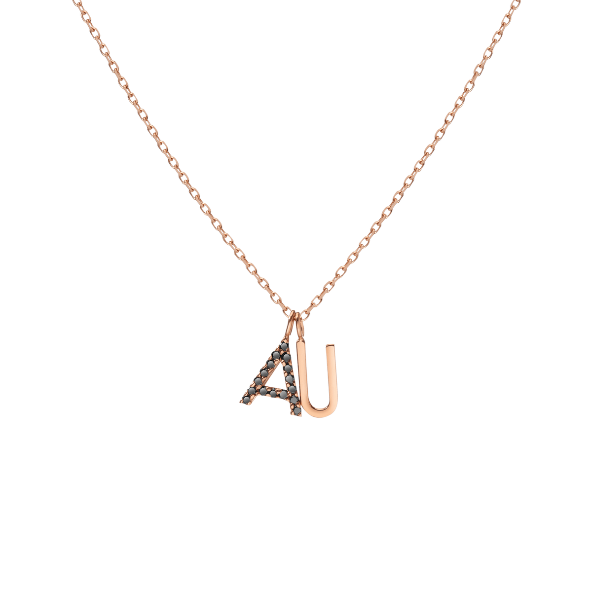 Double Mini Letter Charm Pendant with Black Diamonds 14K 18K Rose Gold -A- -B- -C- -D- -E- -F- -G- -H- -I- -J- -K- -L- -M- -N- -O- -P- -Q- -R- -S- -T- -U- -V- -W- -X- -Y- -Z- First
