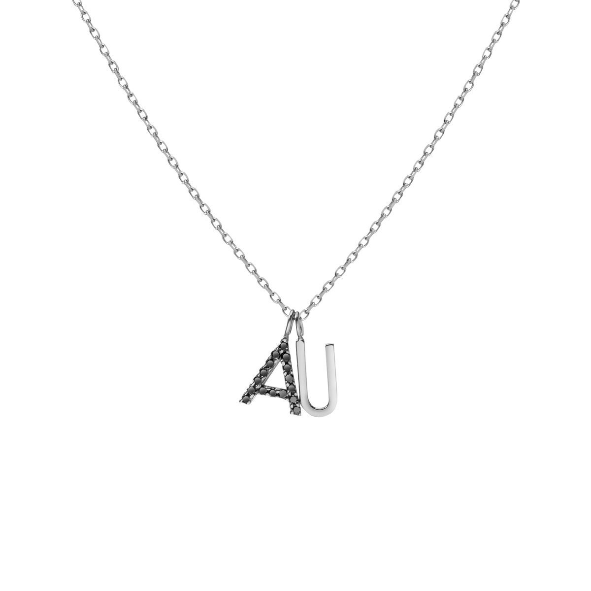 Double Mini Letter Charm Pendant with Black Diamonds 14K 18K White Gold -A- -B- -C- -D- -E- -F- -G- -H- -I- -J- -K- -L- -M- -N- -O- -P- -Q- -R- -S- -T- -U- -V- -W- -X- -Y- -Z- First