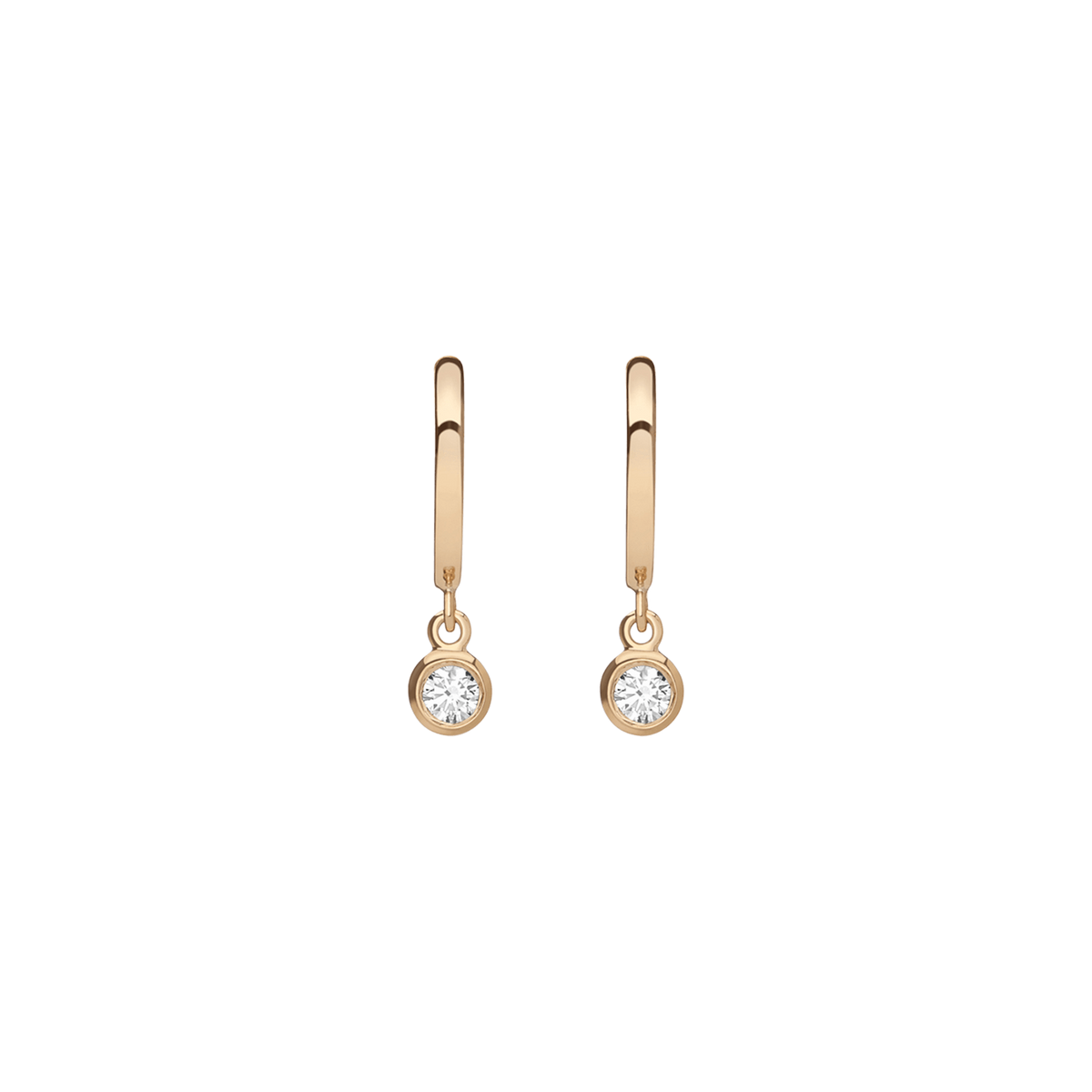Huggie Earrings with Bezel Yellow Gold Vermeil 14k Yellow Gold 18k Yellow Gold White Diamonds    Single | Pair |
