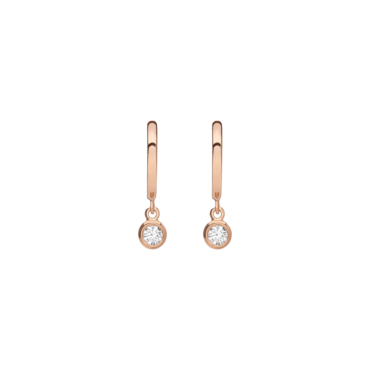 Huggie Earrings with Bezel Rose Gold Vermeil 14k Rose Gold 18k Rose Gold White Diamonds    Single | Pair |