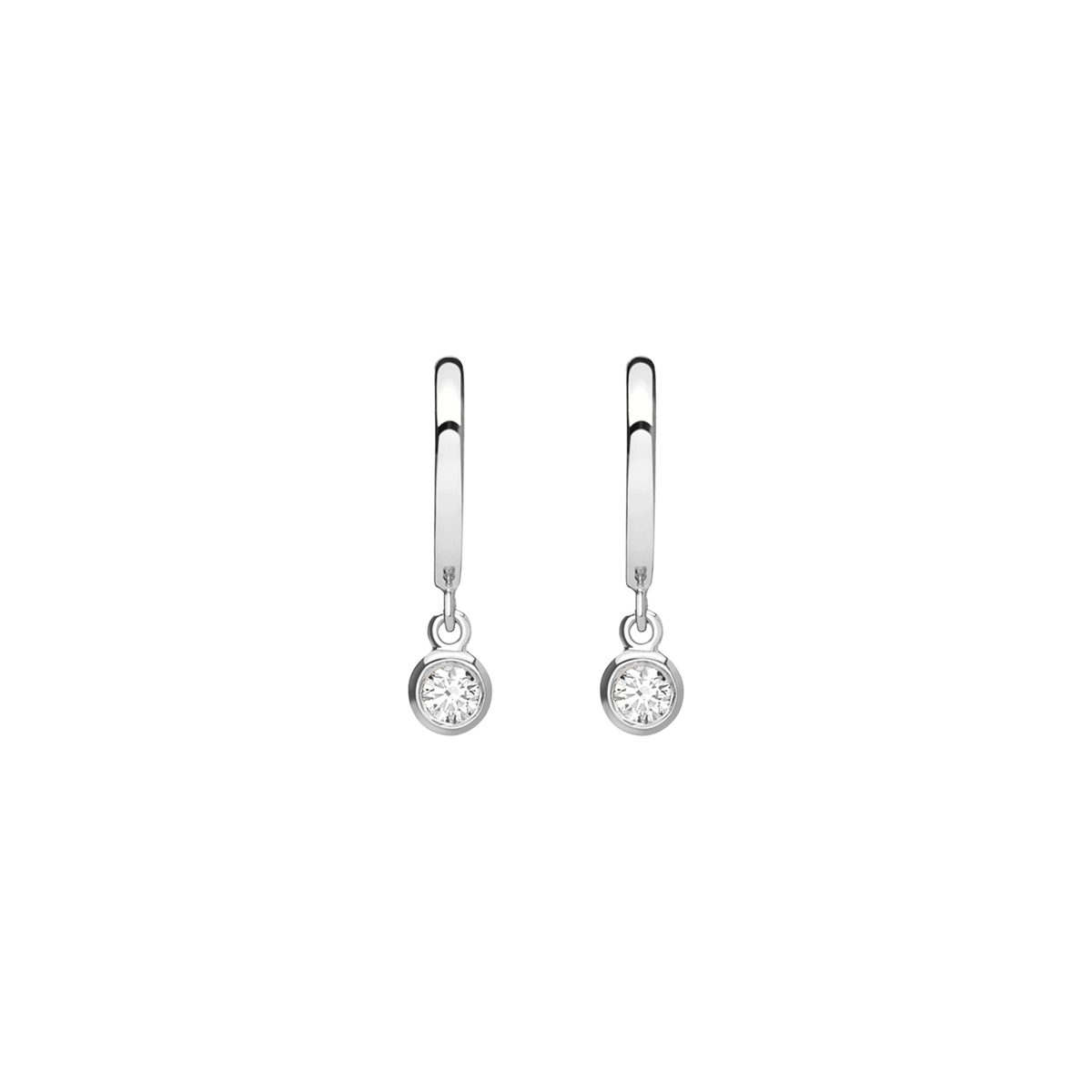Huggie Earrings with Bezel White Gold Vermeil 14k White Gold 18k White Gold White Diamonds    Single | Pair |
