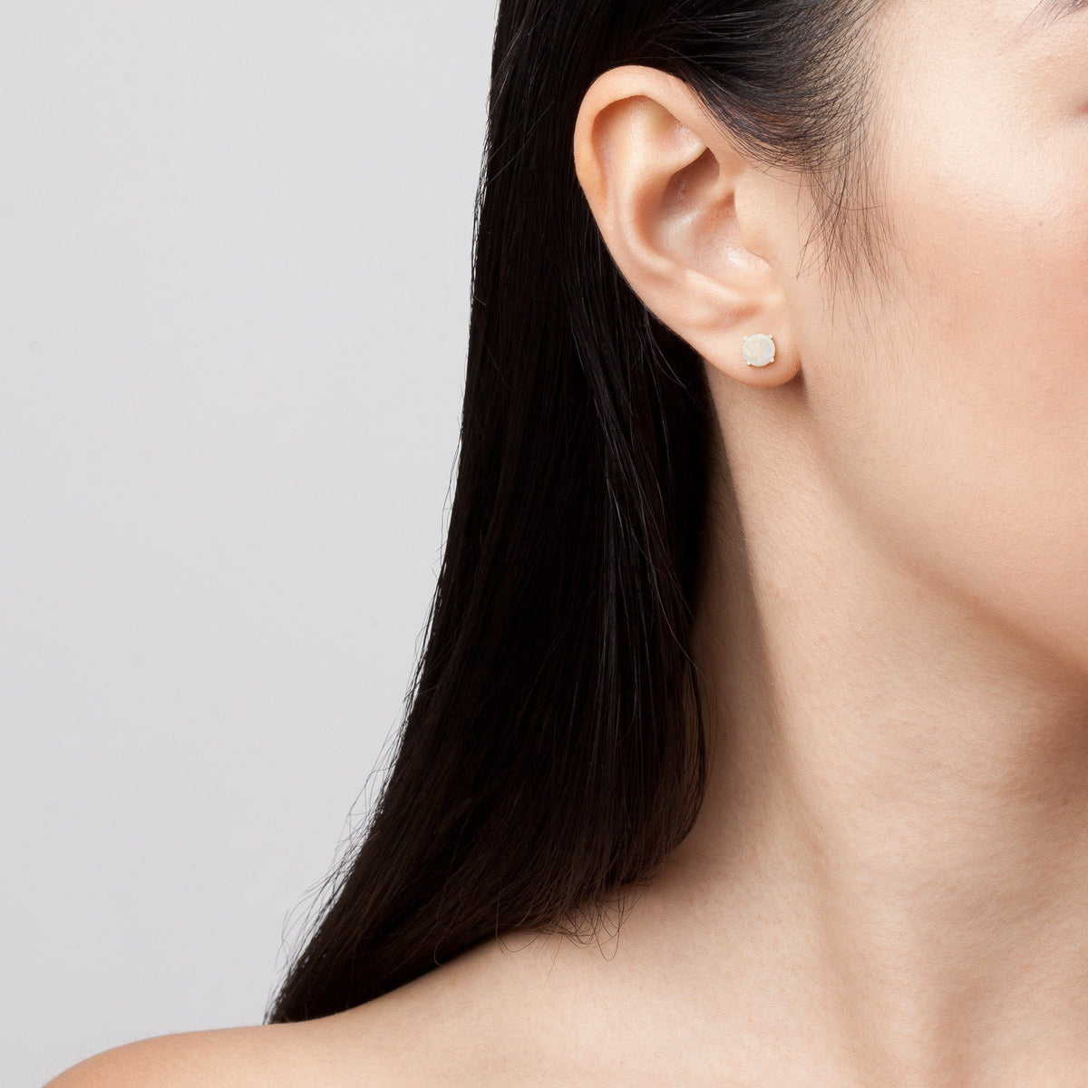Simple Opal Stud Earrings On Model