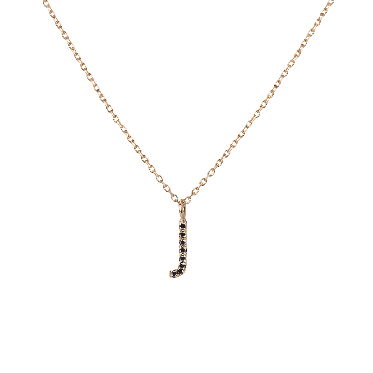 Mini Letter Charm Pendant  Yellow Gold Vermeil 14k Yellow Gold 18k Yellow Gold Black Diamonds   '-J- 