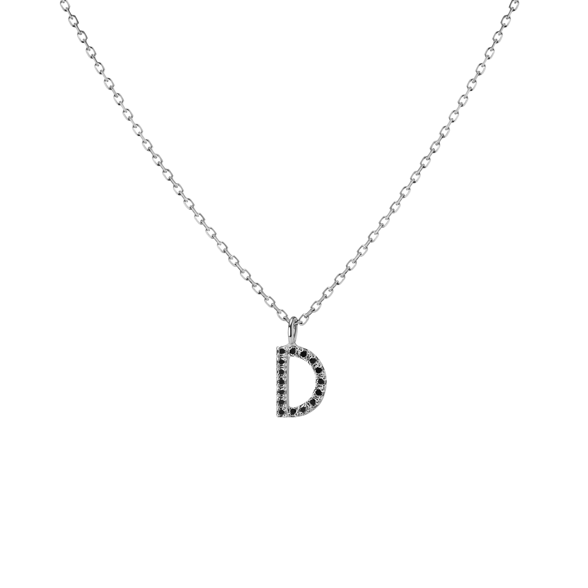 Mini Letter Charm Pendant  White Gold Vermeil 14k White Gold 18k White Gold Black Diamonds   '-D- 
