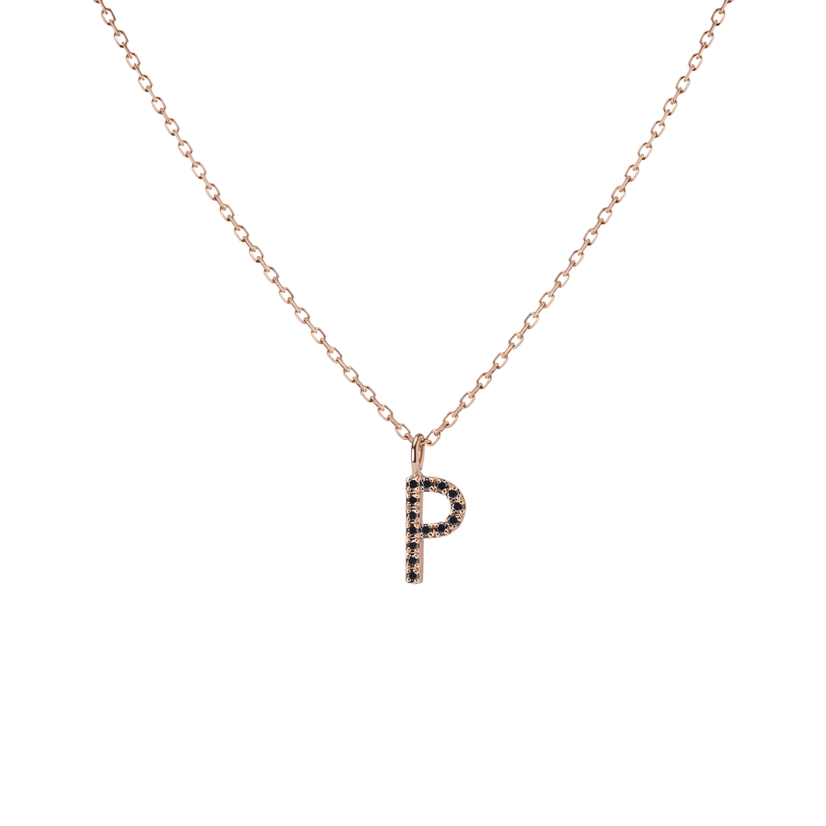 Mini Letter Charm Pendant  Rose Gold Vermeil 14k Rose Gold 18k Rose Gold Black Diamonds   '-P- 