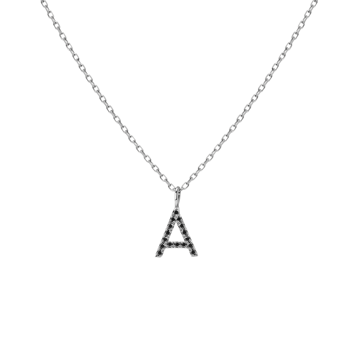 Mini Letter Charm Pendant  White Gold Vermeil 14k White Gold 18k White Gold Black Diamonds   '-A- 