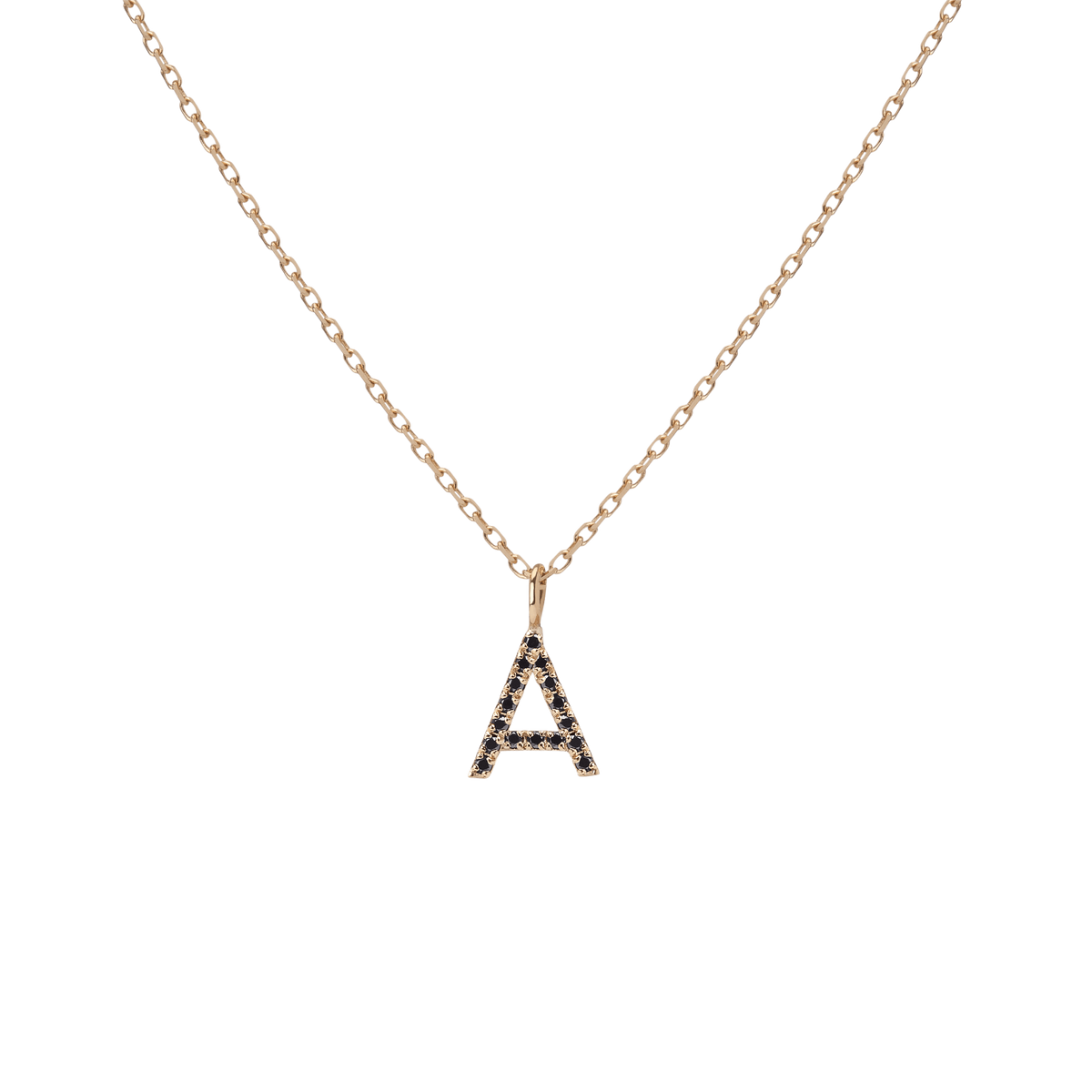 Mini Letter Charm Pendant  Yellow Gold Vermeil 14k Yellow Gold 18k Yellow Gold Black Diamonds   '-A- Front First