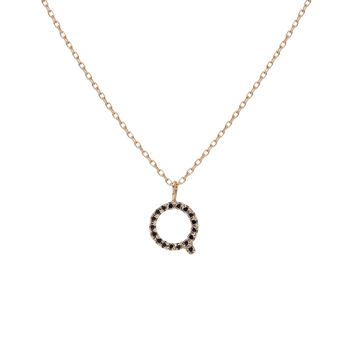 Mini Letter Charm Pendant  Yellow Gold Vermeil 14k Yellow Gold 18k Yellow Gold Black Diamonds   '-Q- 