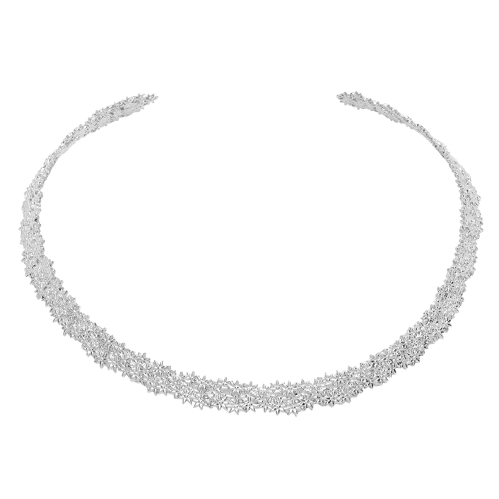Flower Necklace Closed Sterling Silver White Gold Vermeil 14k White Gold 18k White Gold   Front First