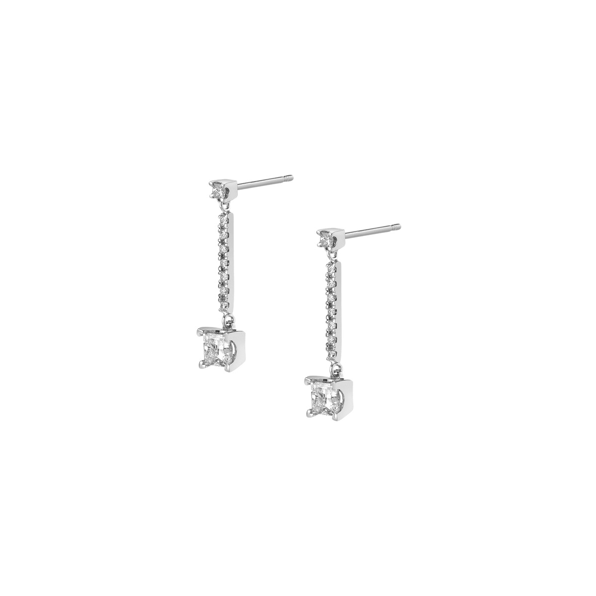 Asymmetric Diamond Earrings Sterling Silver White Gold Vermeil 14k White Gold 18k White Gold White Diamonds Half Side   Pair | Single |