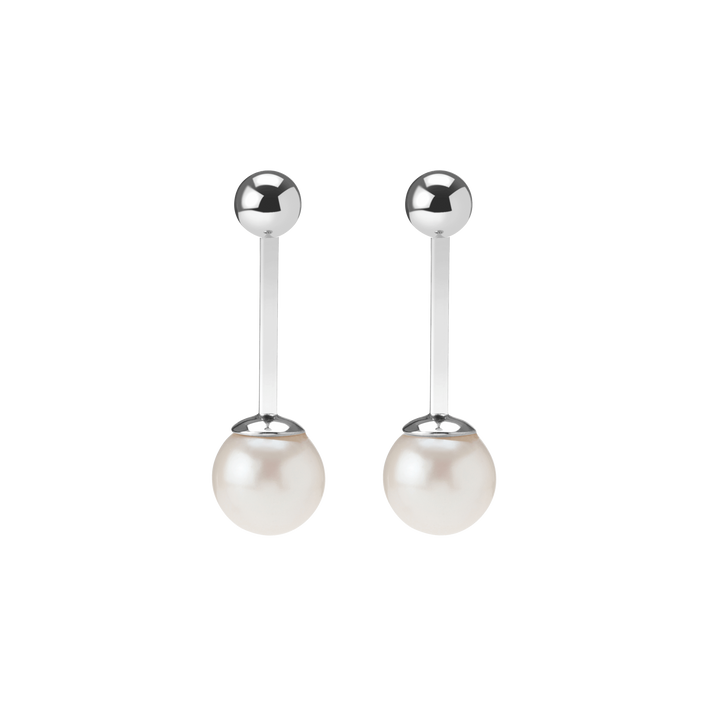 Asymmetric Pearl Ear Jacket Sterling Silver White Gold Vermeil 14k White Gold 18k White Gold    Front First Pair | Single |