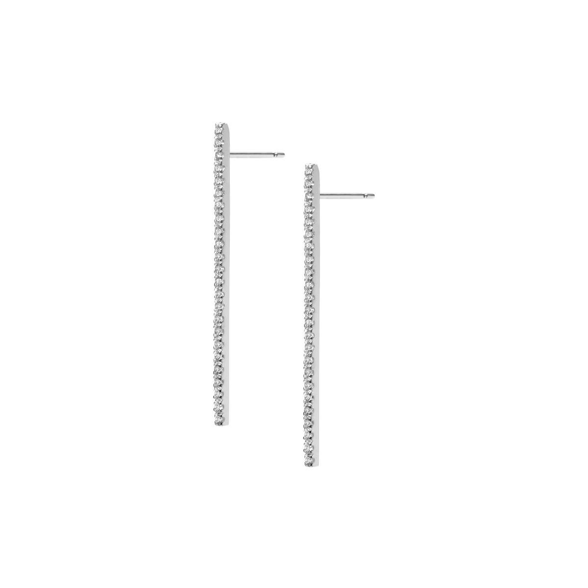 Diamond Bar Earring  Sterling Silver White Gold Vermeil 14k White Gold 18k White Gold White Diamonds Half Side   Pair | Single |