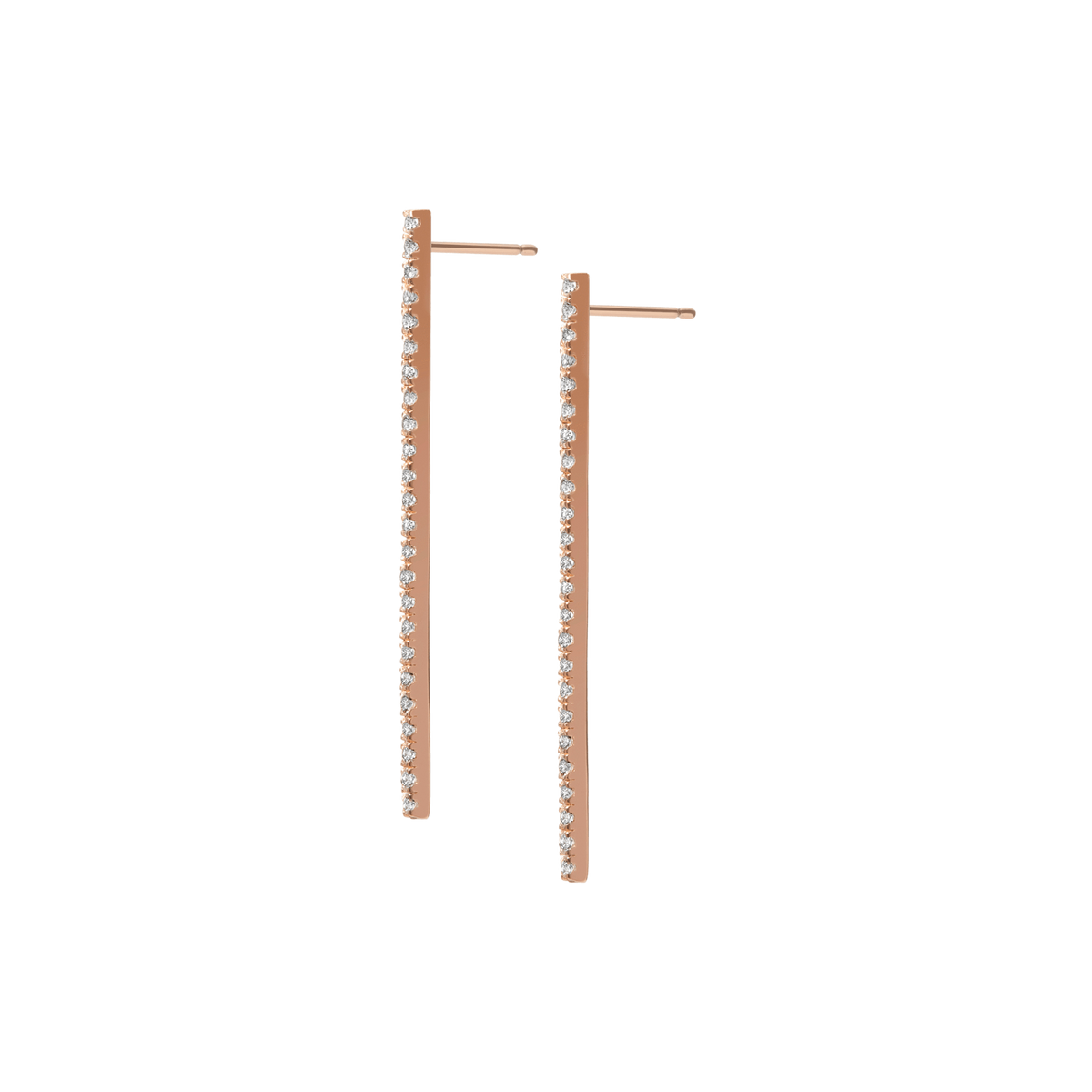 Diamond Bar Earring  Rose Gold Vermeil 14k Rose Gold 18k Rose Gold White Diamonds Half Side   Pair | Single |