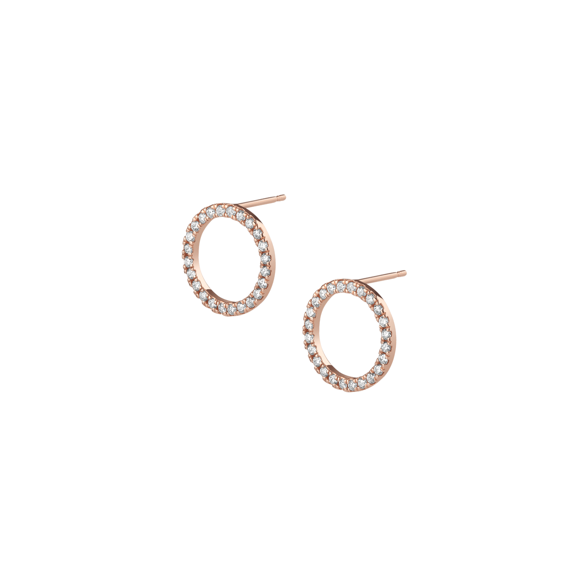 Diamond Circle Earrings  Rose Gold Vermeil 14k Rose Gold 18k Rose Gold White Diamonds Half Side   Pair | Single |