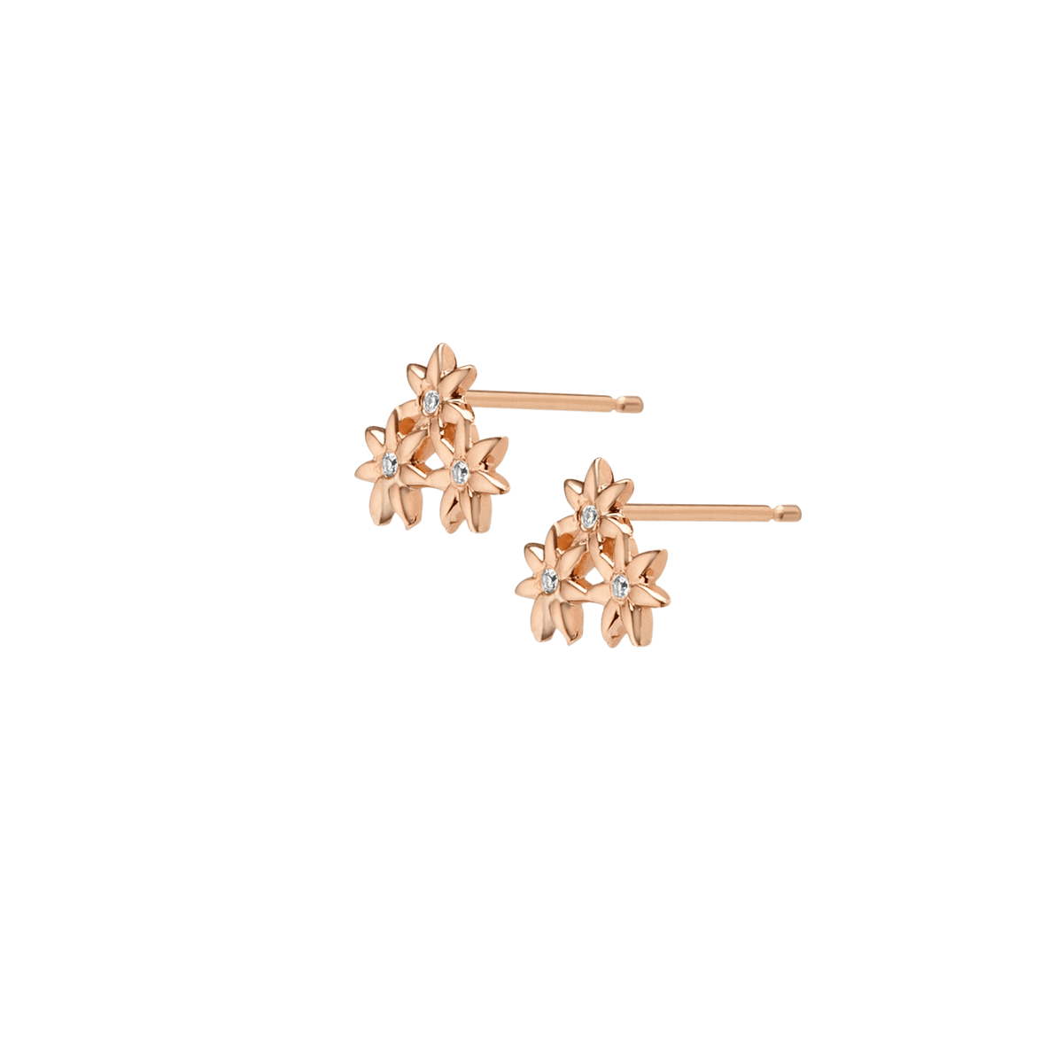 Flower Earring Stud  Rose Gold Vermeil 14k Rose Gold 18k Rose Gold White Diamonds Half Side   Pair | Single |
